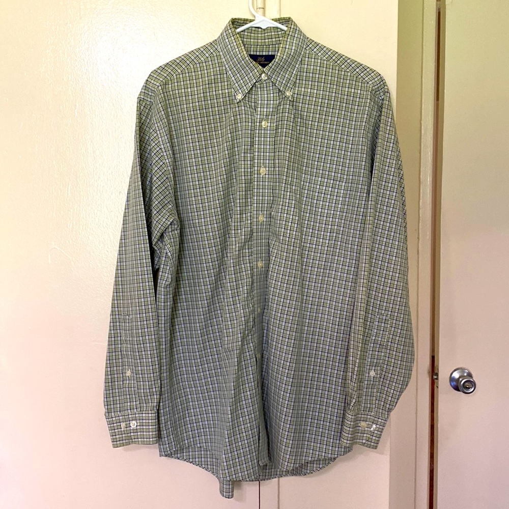 Men’s Brooks Brothers green and dark blue checked dress shirt
